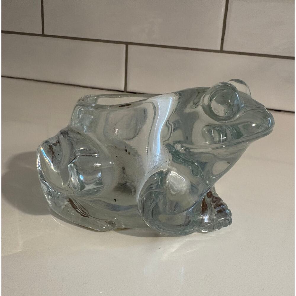 Vintage Indiana Glass Clear Frog Candle Holder Tea Light Votive